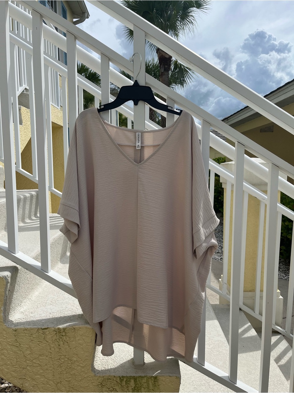 Relaxed V-Neck Women’s Top in Light Taupe size 1X